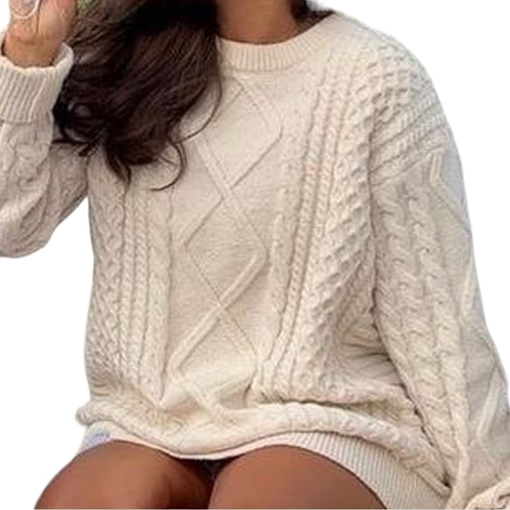 Vamtac Chunky Cable Knit Fisherman Pullover Crew‎ Neck Sweater
